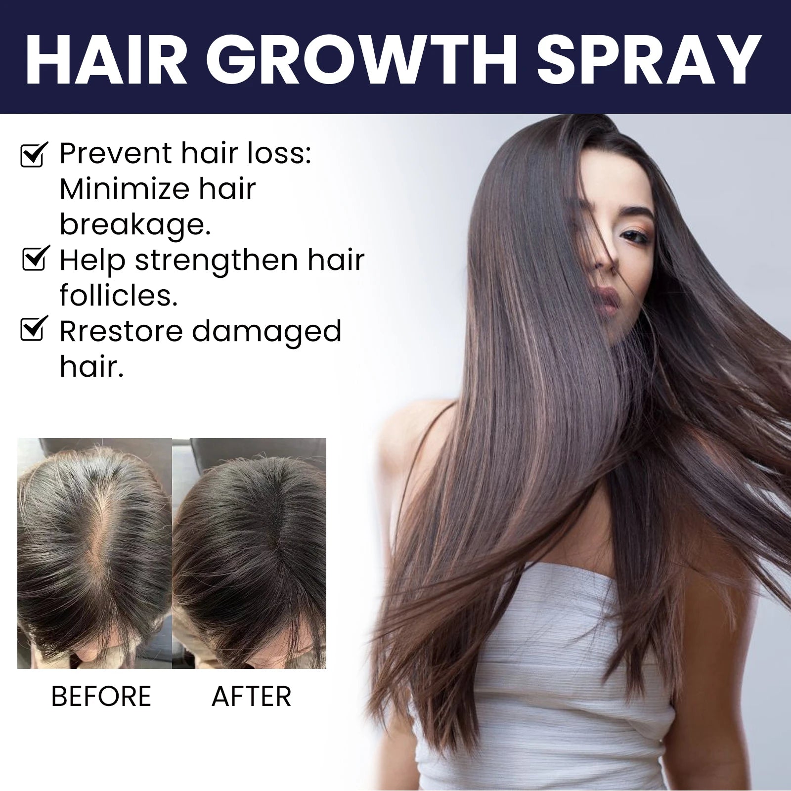 Ouhoe Hair Growth Spray Thinning Strengthen Roots Repair Dry Frizzy Collagen Formula No Residue 50ml Gentle for Sensitive Scalp Zpaxo