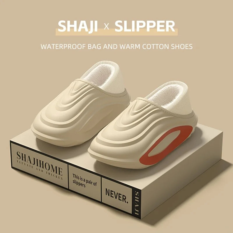 Winter Thickened Slip Resistant Lined Slippers Lightweight EVA Indoor Zpaxo Khaki 44-45