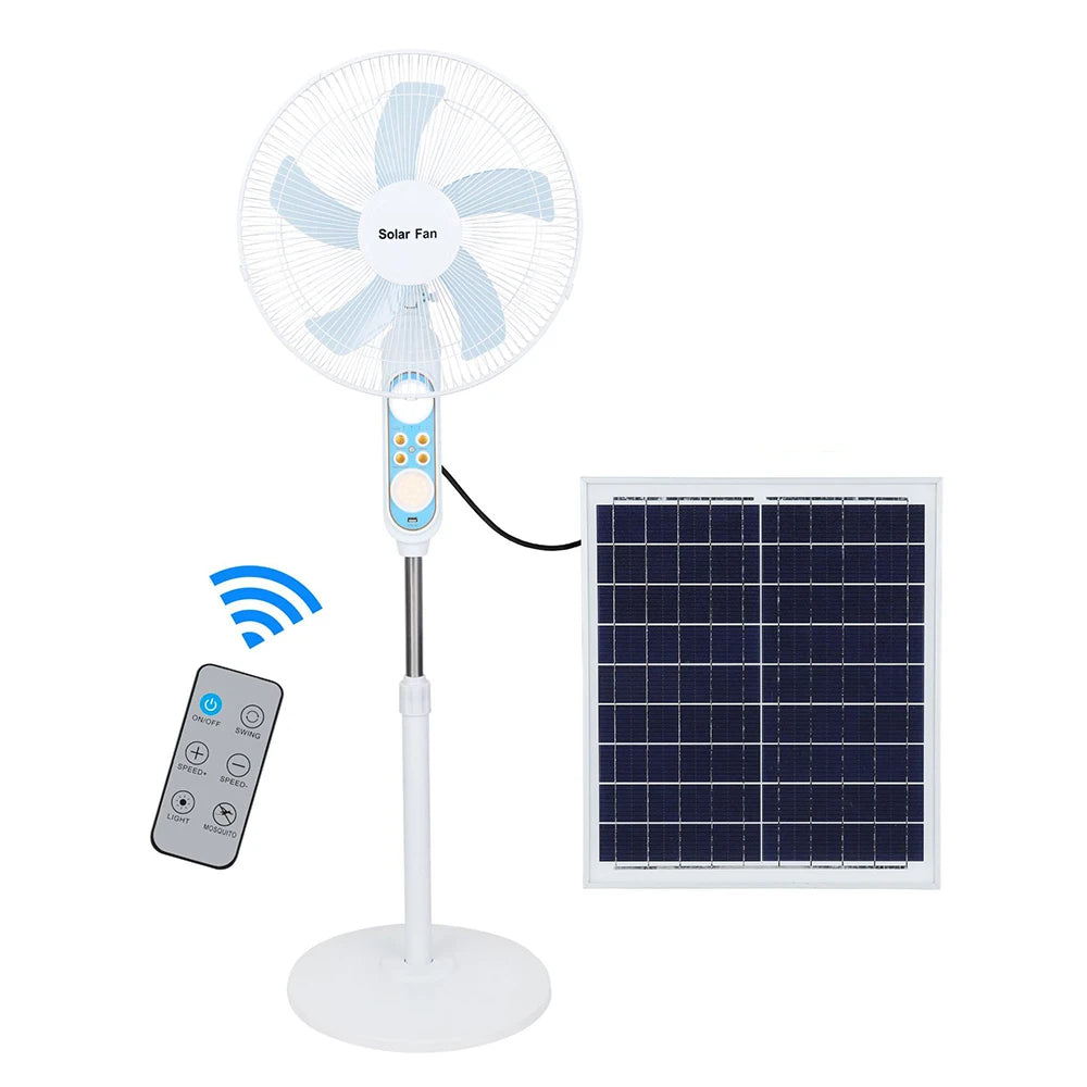 Remote Control Solar Floor Fan 4 Speeds Bug Light Rechargeable
