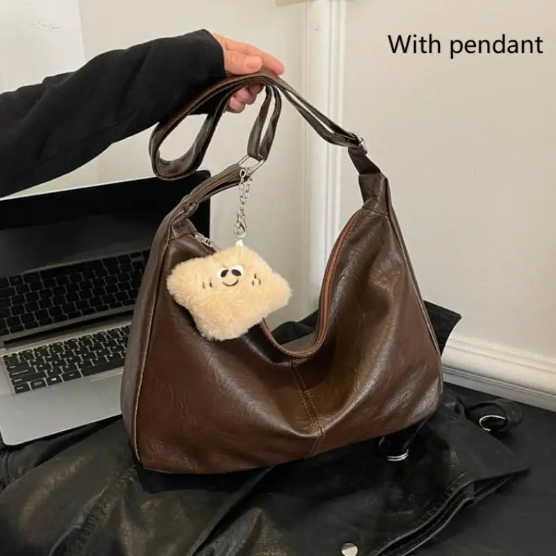 Retro PU Leather Tote Women Versatile Large Underarm Shoulder Bag Zpaxo A6 with pendant