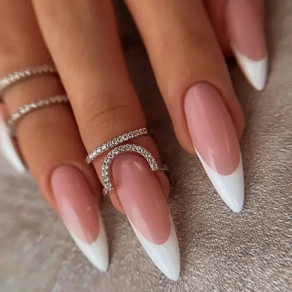 24pcs Long Almond False Nails French Leopard Star Press on Nails Fake Nails DIY Manicure Detachable Nail Tips Zpaxo W723