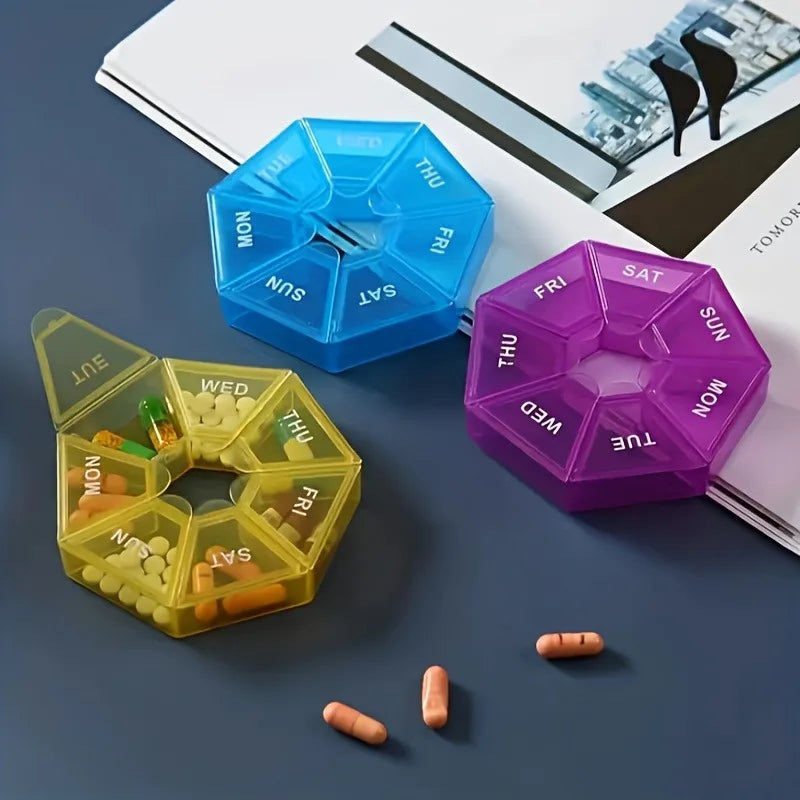 Convenient 7-Grid Pill Box Organizer Rainbow Colors Perfect Weekly