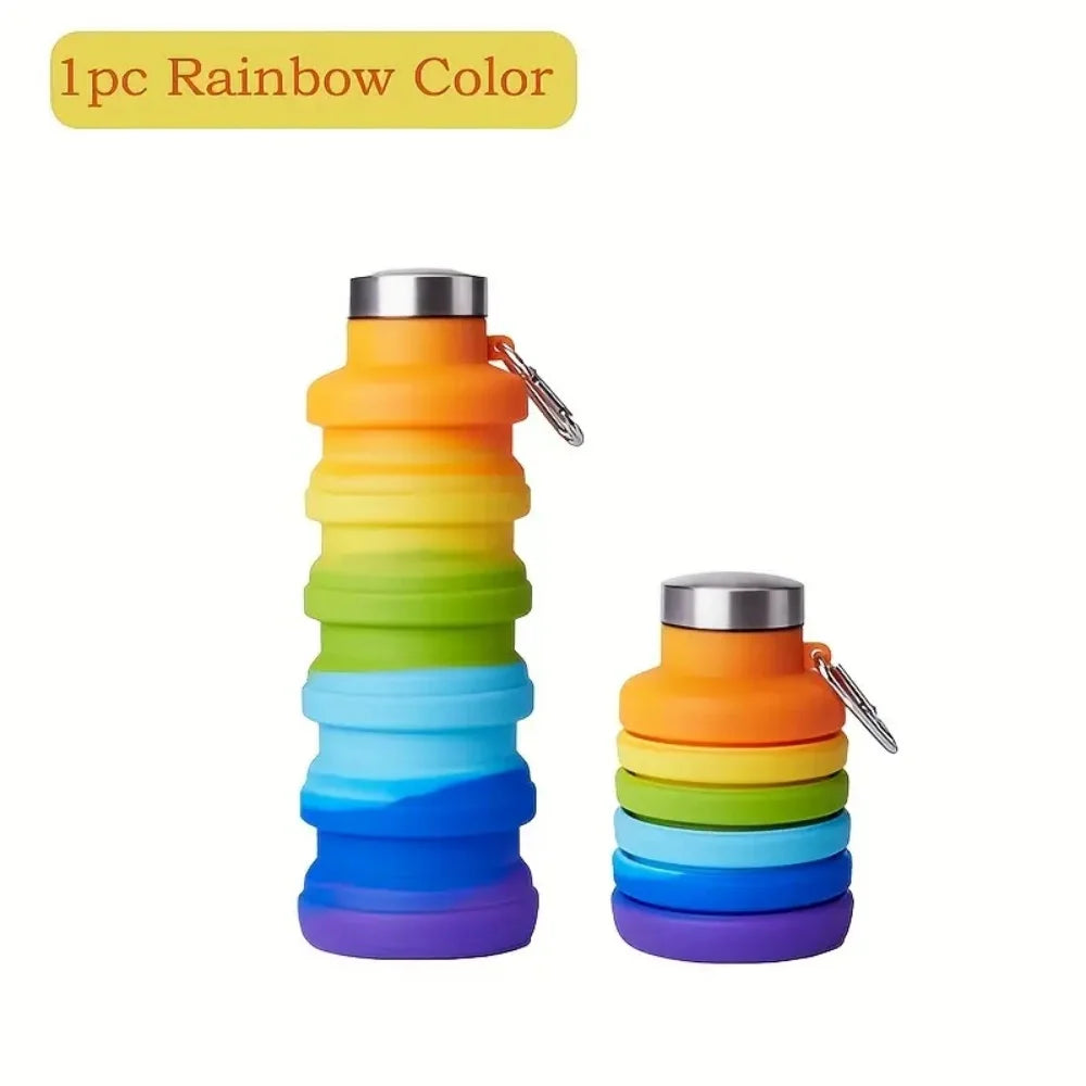 Collapsible Water Bottles Portable Leak-proof Travel Bottle Carabiner Zpaxo rainbow