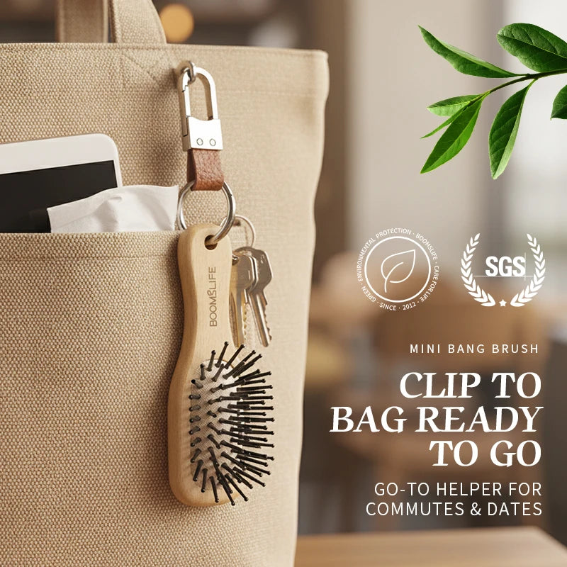 Portable Pocket Hair Comb Key Ring Mini Hair Brush Styling Small Travel Wide Tooth Comb Wood Airbag Massage Brush Bag Pendant Zpaxo