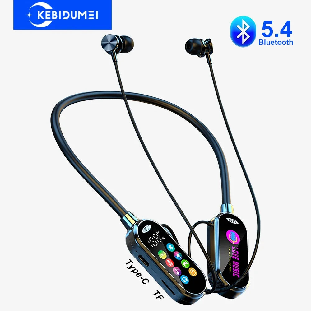 KEBIDUMEI Bluetooth 5 4 Earphones Neckband Headphones Screen Wireless Zpaxo P32 Black