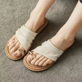 Women's Round Toe Loop Metal Buckle Embellishment Slippers Women Zpaxo Beige 35