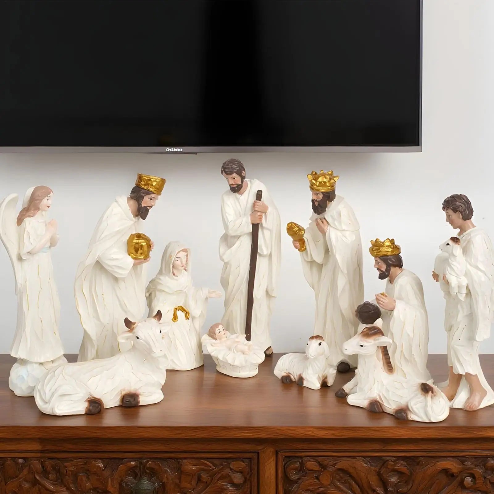 Nativity Figurines Resin Christmas Desktop Decoration Tabletop Religious Sculpture for Home Office Living Room Bedroom Fireplace Zpaxo
