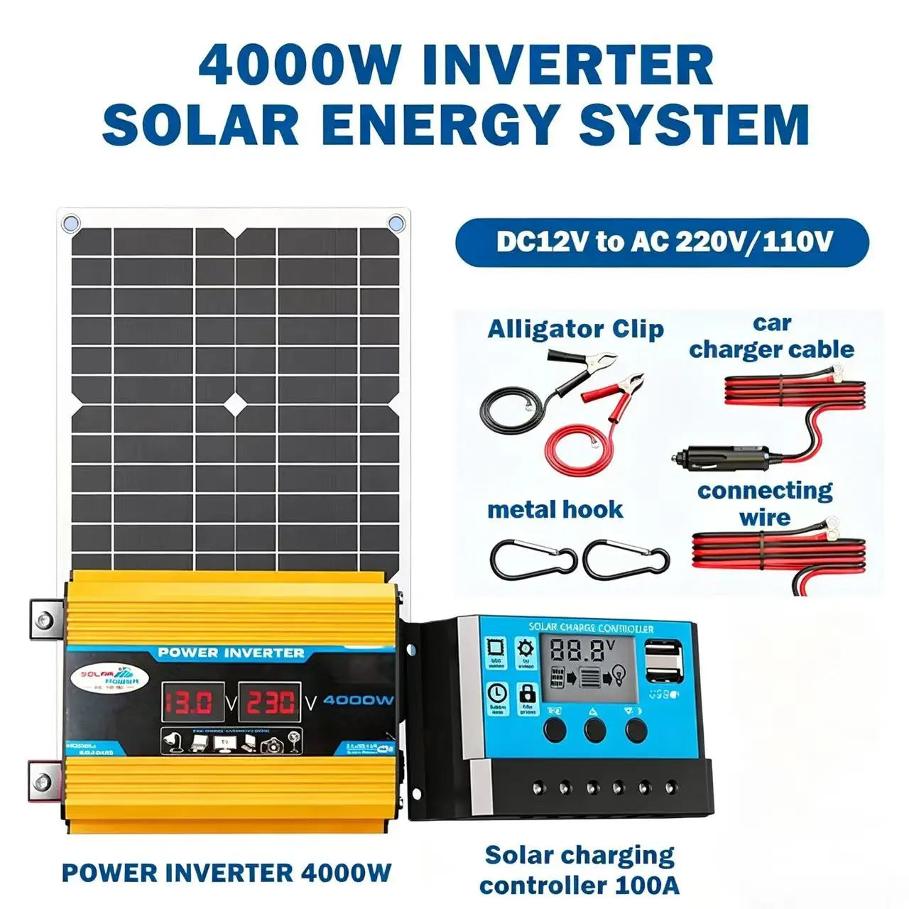 4000W Solar Inverter 600W Panel 100A MPPT Charge Controller 220V AC Zpaxo 20WKL01