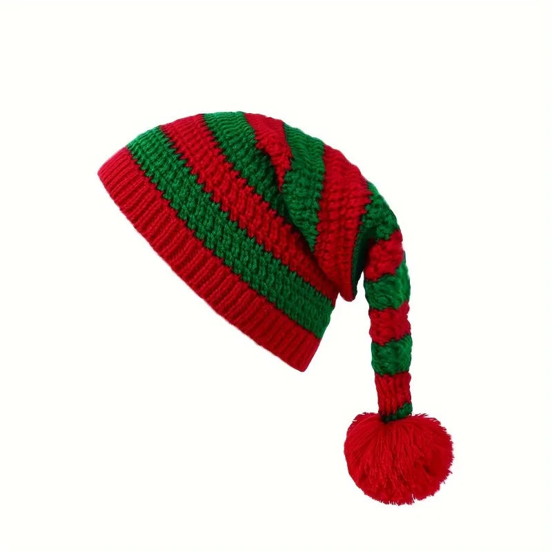 Christmas Knit Beanie Stocking Stuffer Santa Hat Striped Crochet Cap Zpaxo 28x40cm Red Green-Hat