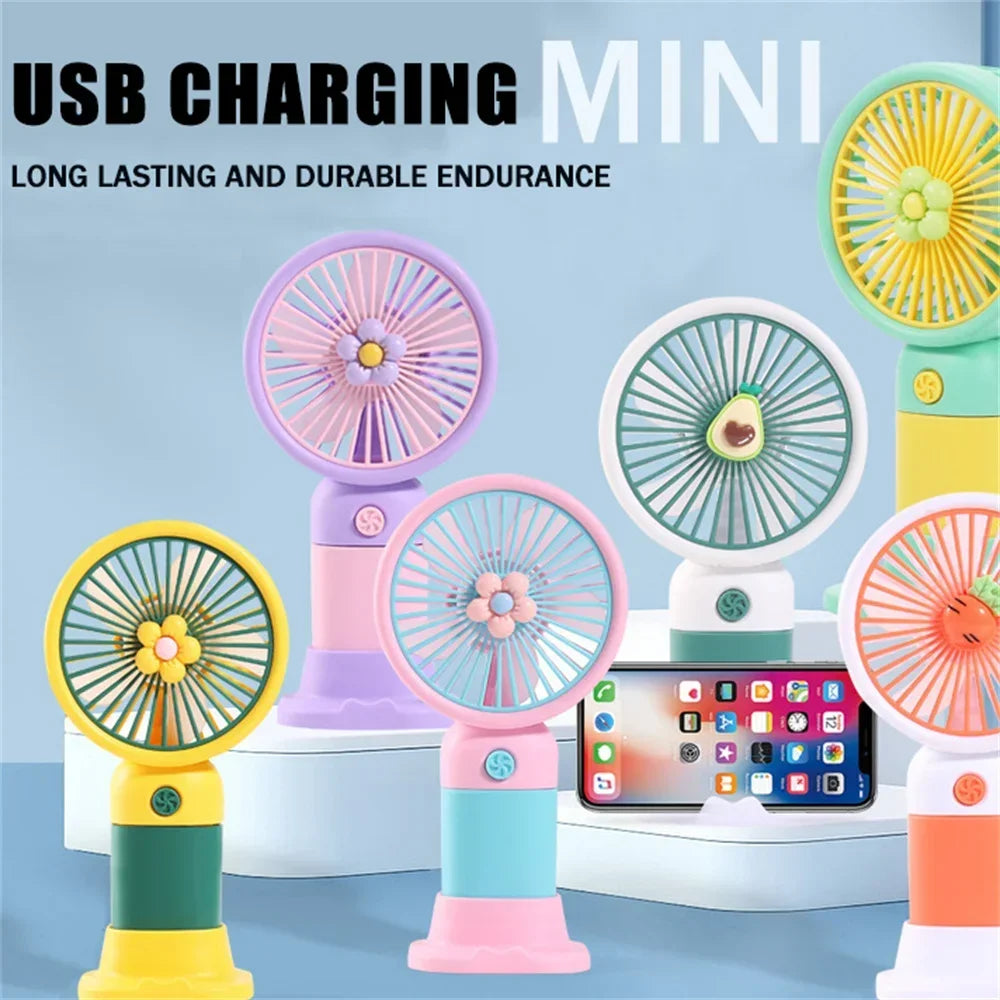 Handheld Small Fan Summer Mini USB Charging 1st Gear Fan with Lazy Stand Handheld Desktop Portable Silent Student 1PC Zpaxo