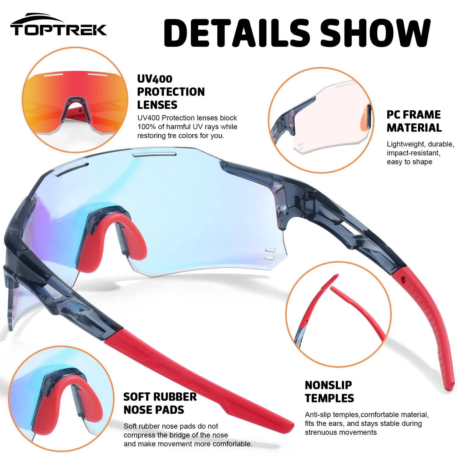 Toptrek Outdoor Photochromic Sunglasses Cycling Sports MTB Running Glasses Hiking Bicycle Goggles Men Women UV400 Bike Eyewear Zpaxo