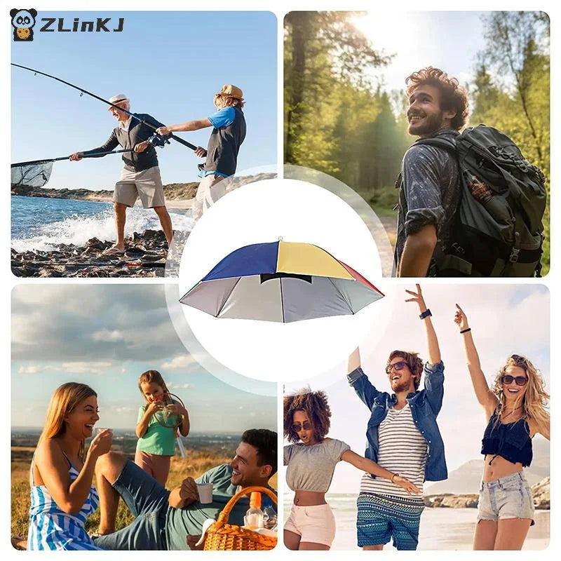 ▶1Pcs Head-mounted Umbrella Foldable Waterproof UV Protection Sun Rain Cap For Outdoor Fishing Camping Beach For Men Women Zpaxo