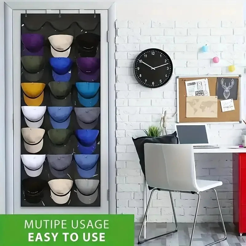 24-Pocket Hat Organizer Over-door Baseball Cap Storage Bag Dust-proof
