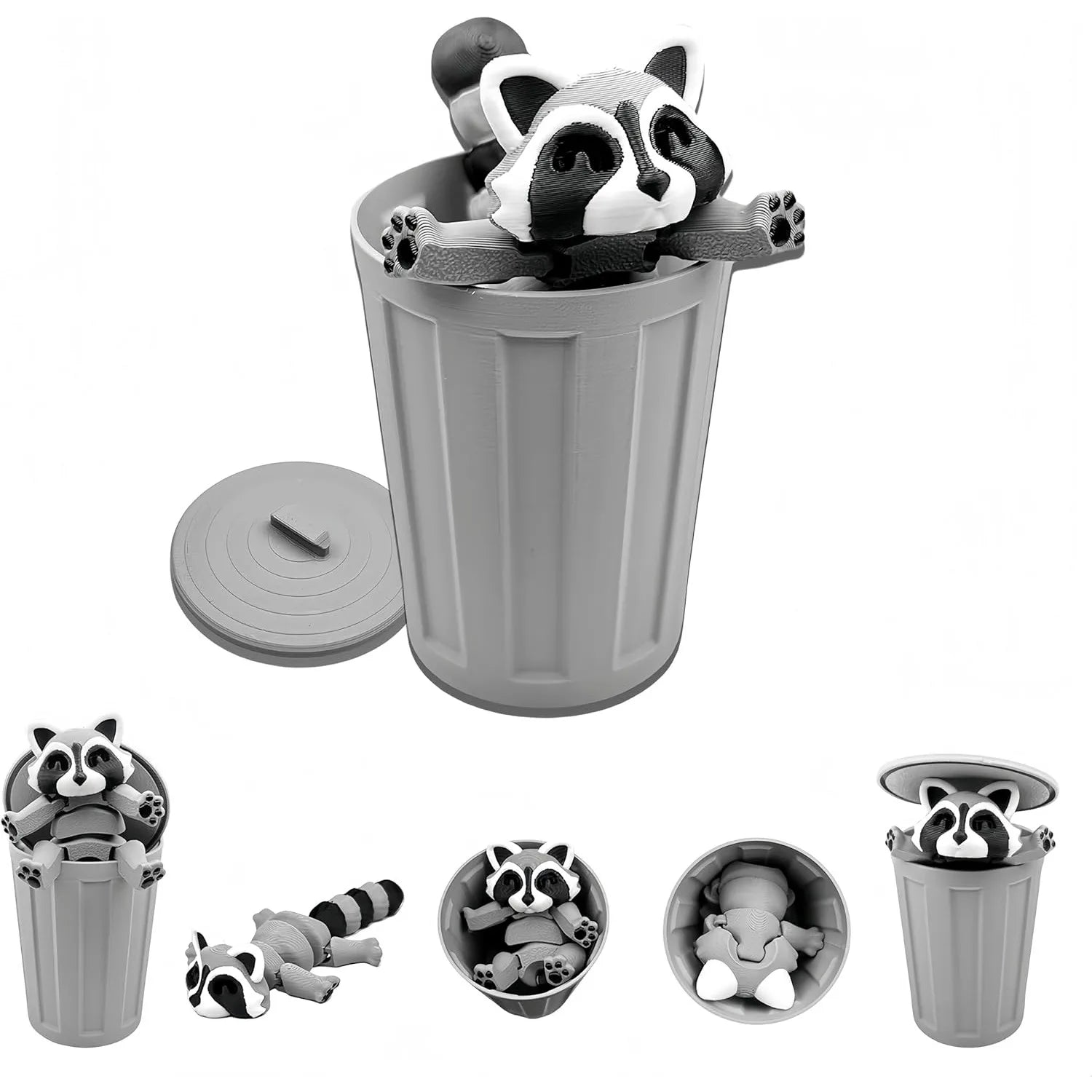 3D Printed Raccoon Animals Fidget Trashcan Home Office Decor Stocking