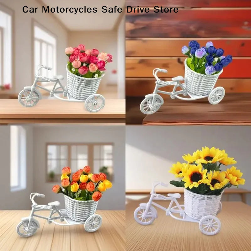 MRattan Flower Basket Vase Tricycle Bicycle Model Home Garden Wedding