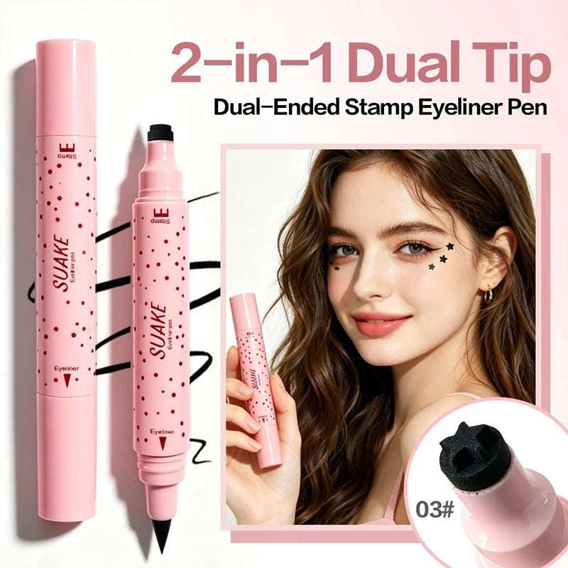 Waterproof Double-headed Liquid Eyeliner Pen Including Star/love/moon Pattern Lasting Quick Drying Suitable for Beginners Makeup Zpaxo