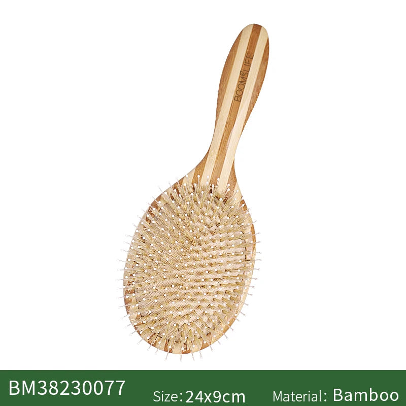 BOOMSLIFE Custom White Boar Bristle Bamboo Hair Brush Mix Nylon Women Massage Scalp Wood Comb for Hair Beauty Barber Accessories Zpaxo Big Boar mix Nylon China Mainland