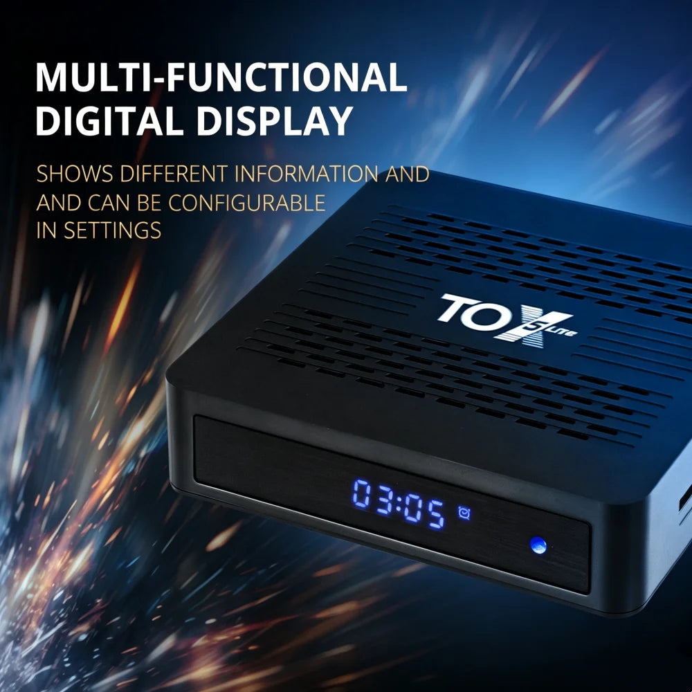 TOX5 Lite Android14 TV Box Amlogic S905X5M 32GB ROM BT AV1 1000M LAN Zpaxo