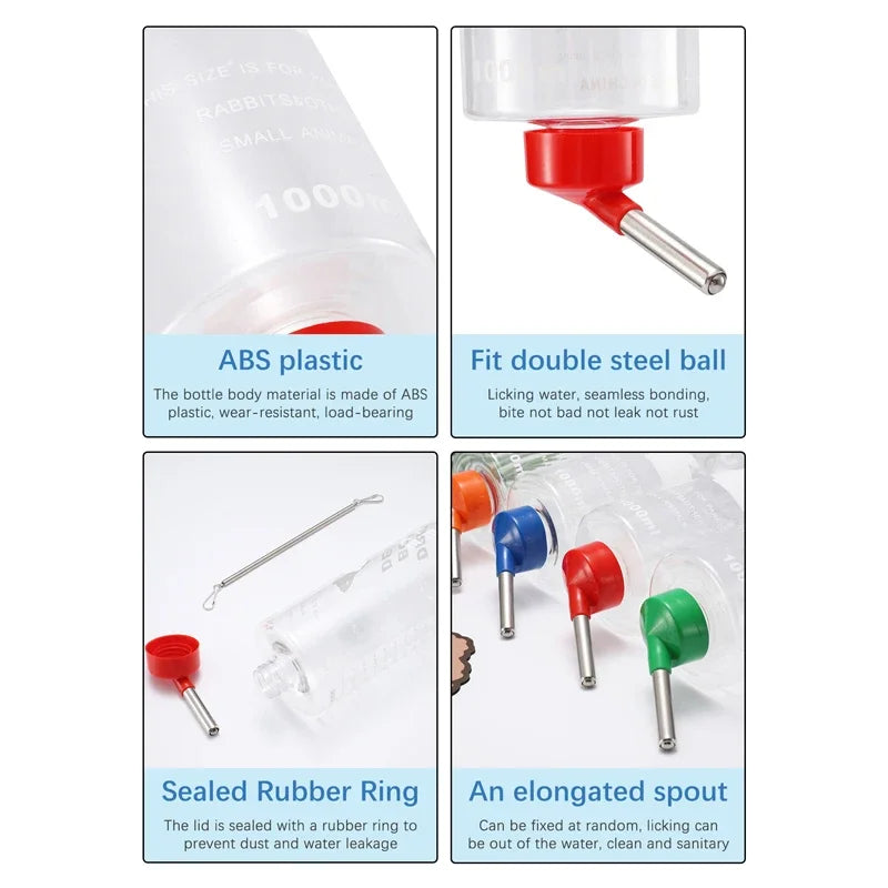1000ml Random Color Small Animals Drinker Auto Drinking Hangable Water Bottle for Rabbit Guinea Pig Parrot Rabbit Feeder Zpaxo