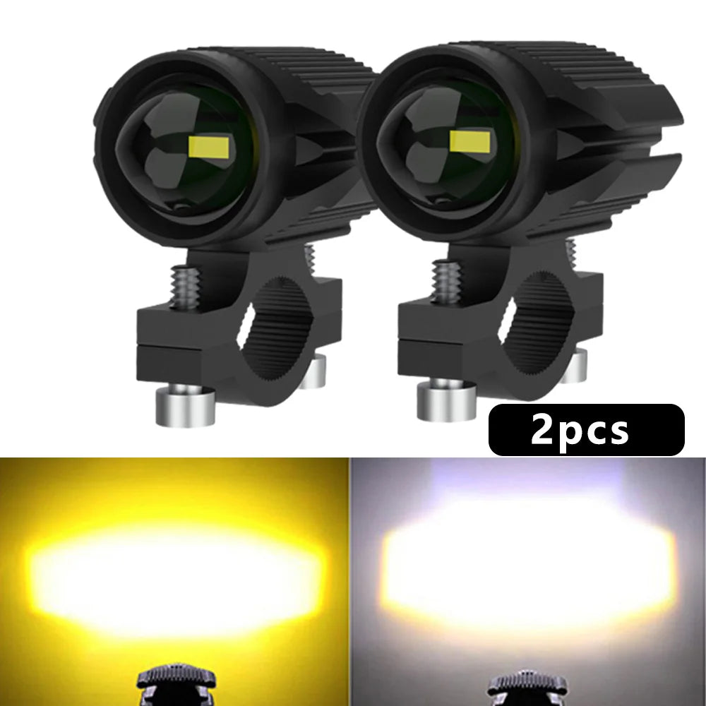 Motorcycle LED Headlight Projector Lens Dual Color ATV Scooter for Moto Bike Car Headlamp Light Auxiliary Spotlight Fog Light Zpaxo 2PCS
