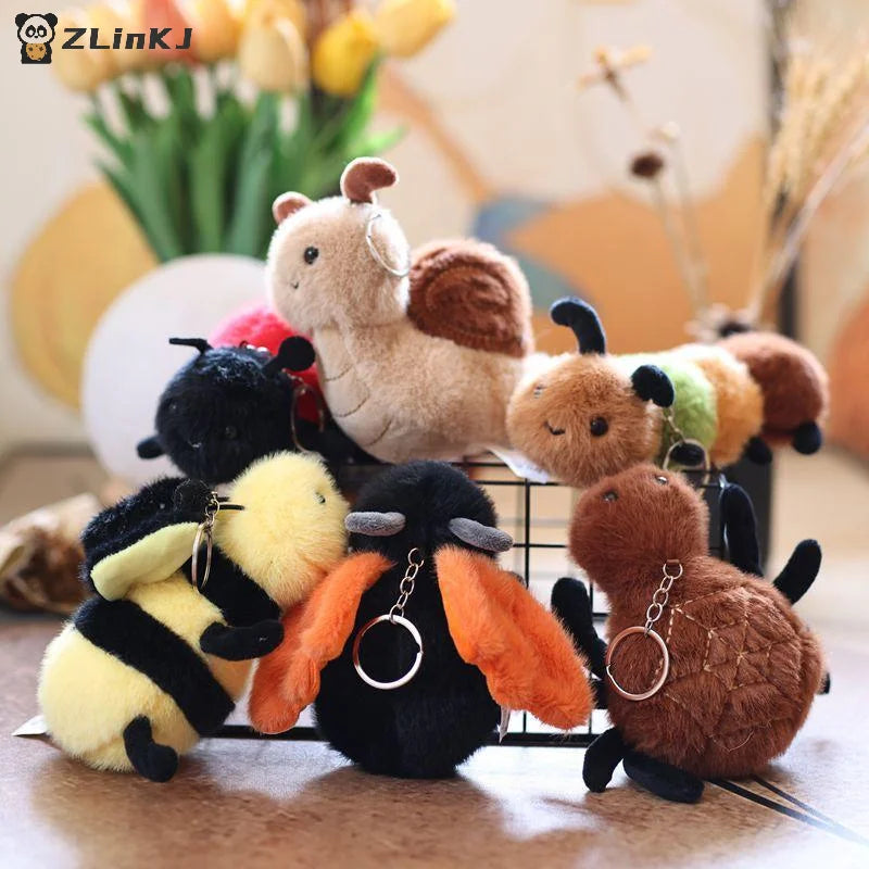 ▶1PCS Small Insect Animal Plush Toy Doll Keychain Cute Snail Bee Creative Stuffed Doll Bag Pendant Keyring Birthday Gift Zpaxo