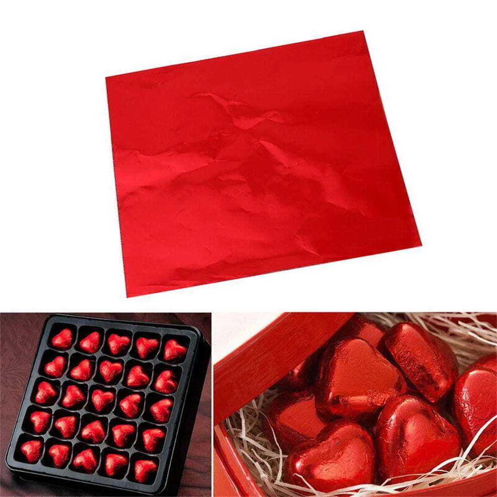 100-Pack Aluminum Foil Candy Wrapping Sheets – 8x8cm, 9 Colors