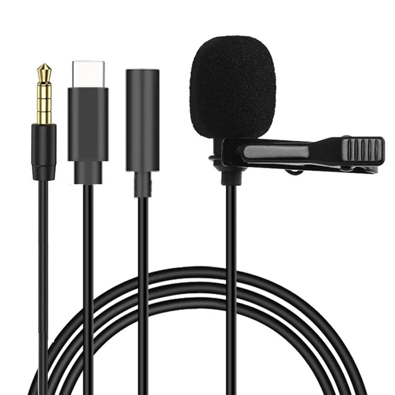 1.5m Mini Portable Lavalier Microphone Condenser Clip-on Lapel Mic Wired USB 3.5mm Type C Microphone For Laptop PC DSLR Camera Zpaxo