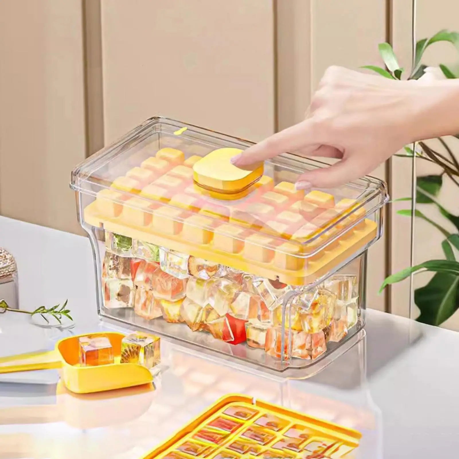 Ice Tray 68 Cube Press Release Silicone Mold Storage Box Stackable