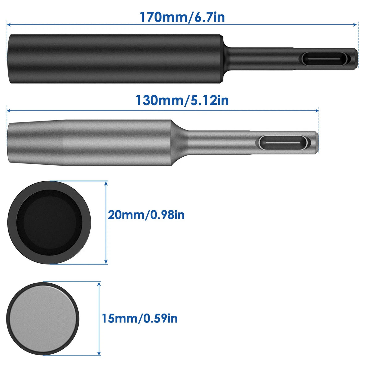 1/2PCS SDS Plus Ground Rod Driver Durable Hardened Steel Professional for Rotary Hammer Drill Power Tool for 5/8Inch and 3/4Inch Zpaxo 2PCS 15MM and 20MM