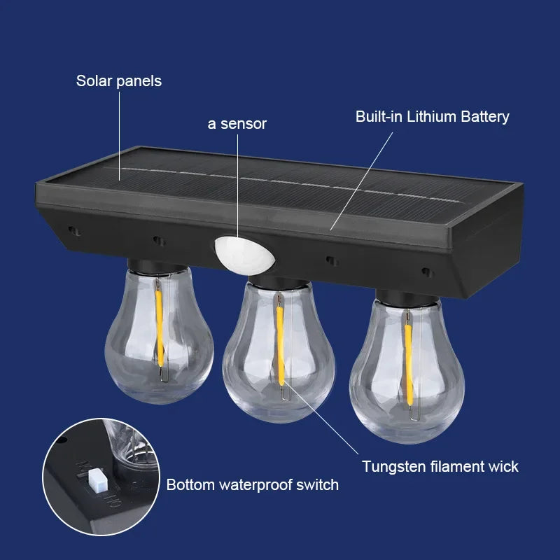 Solar Tungsten Lights Human Induction Courtyard Wall Lamp Lighting Zpaxo 3 head