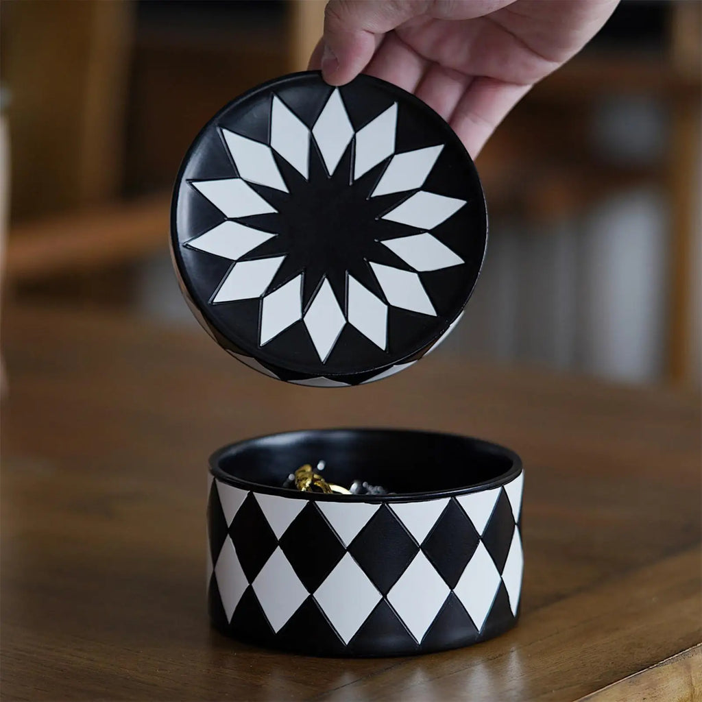 Decorative Jewelry Box Display Tray Lid Black White Checkered
