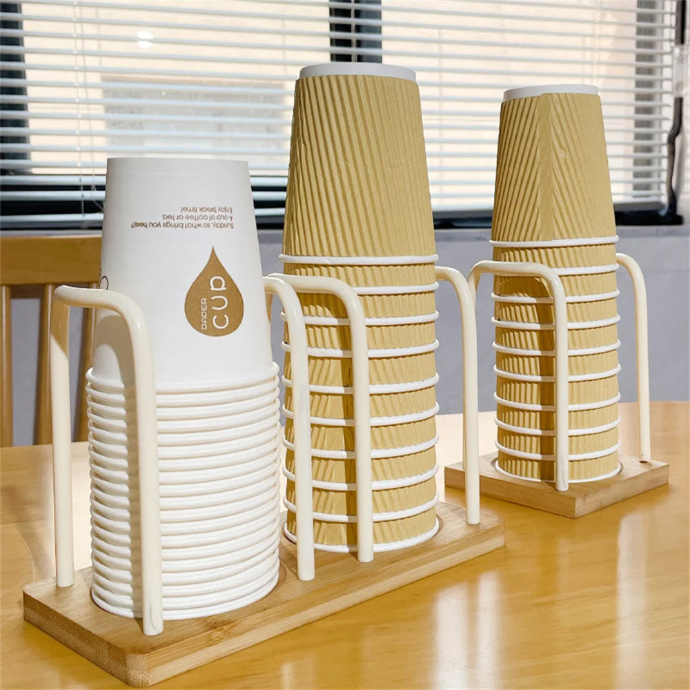 Wooden Disposable Cup Dispenser Rack & Desktop Organizer