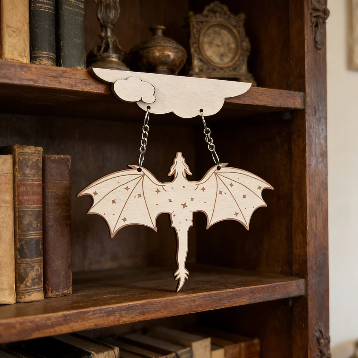 Wood Dragon Wall Shelf – Witchy Goth Decor for Book Lovers