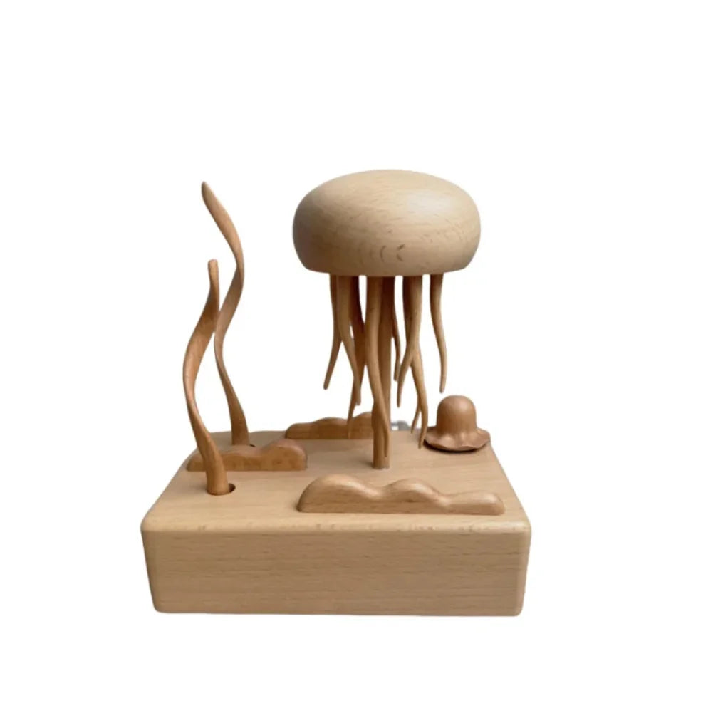 Mechanical Wooden Jellyfish Desktop Ornament | Stress Relief Decor Kinetic Wood Sculpture Zpaxo