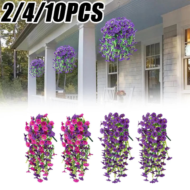 Artificial Hanging Flowers Plants Silk Morning Glory Eucalyptus