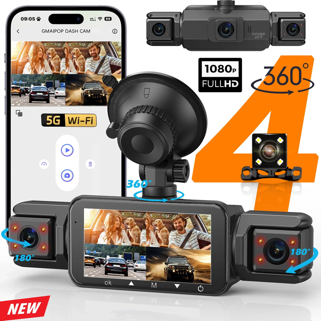 4 Channel Car Dash Cam Wifi FHD 1080P Black Box Night Vision Loop Zpaxo