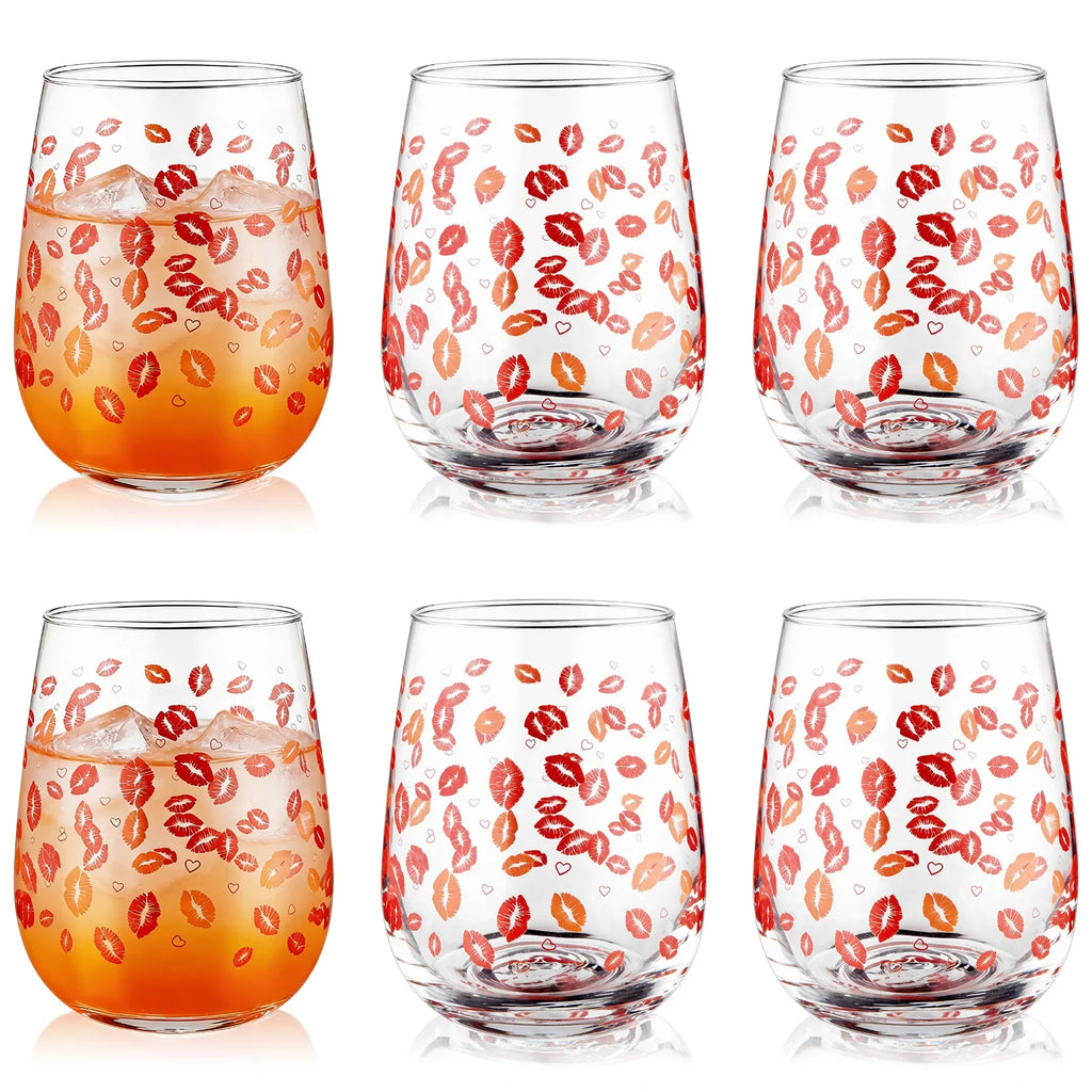 6 Pack 17 Oz Heart Valentine's Day Wine Glass Set Valentine Wine Glass Drink Up Valentine's Day Wine Glass Romantic Wine Glasses Zpaxo Army green