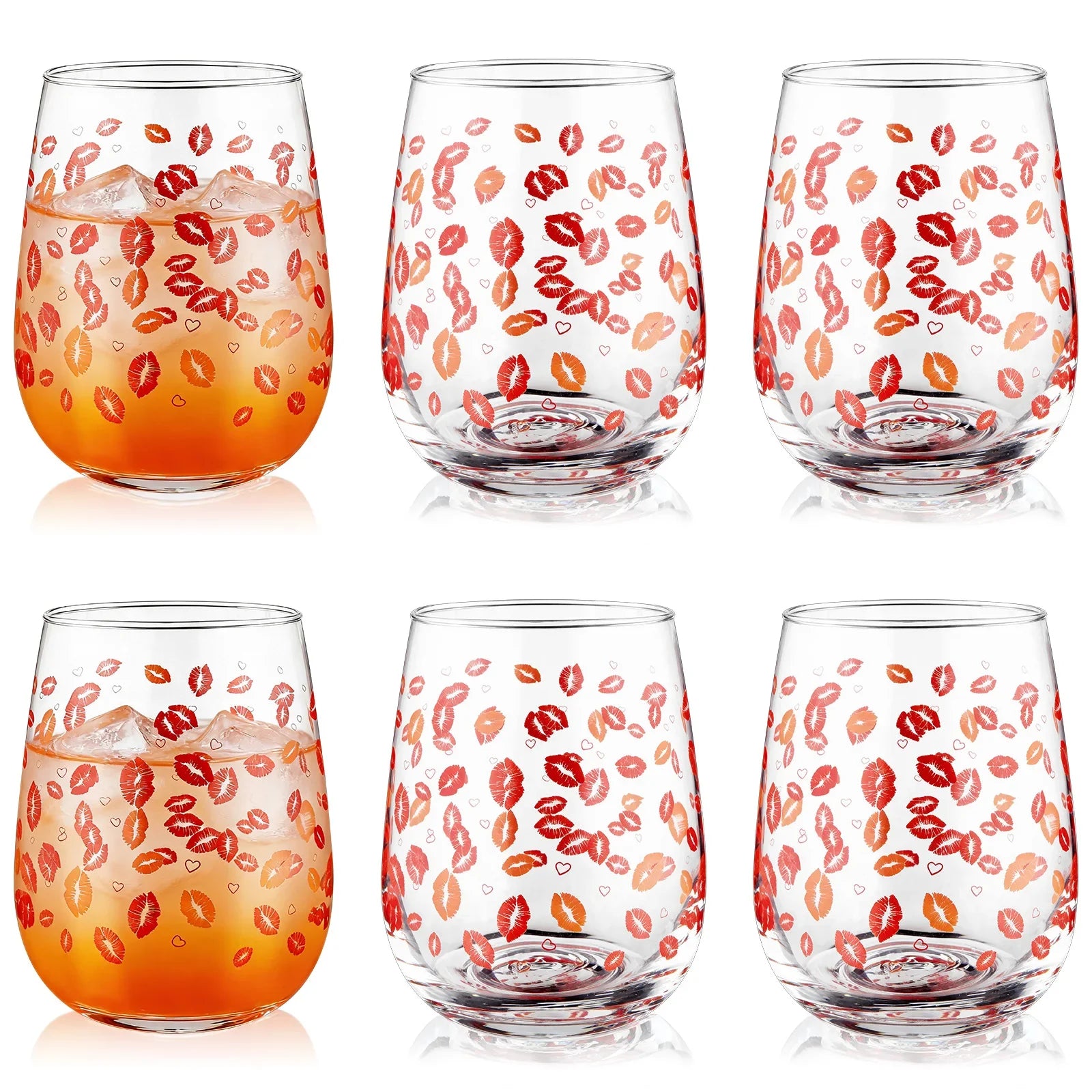 6 Pack 17 Oz Heart Valentine's Day Wine Glass Set Valentine Wine Glass Drink Up Valentine's Day Wine Glass Romantic Wine Glasses Zpaxo Army green