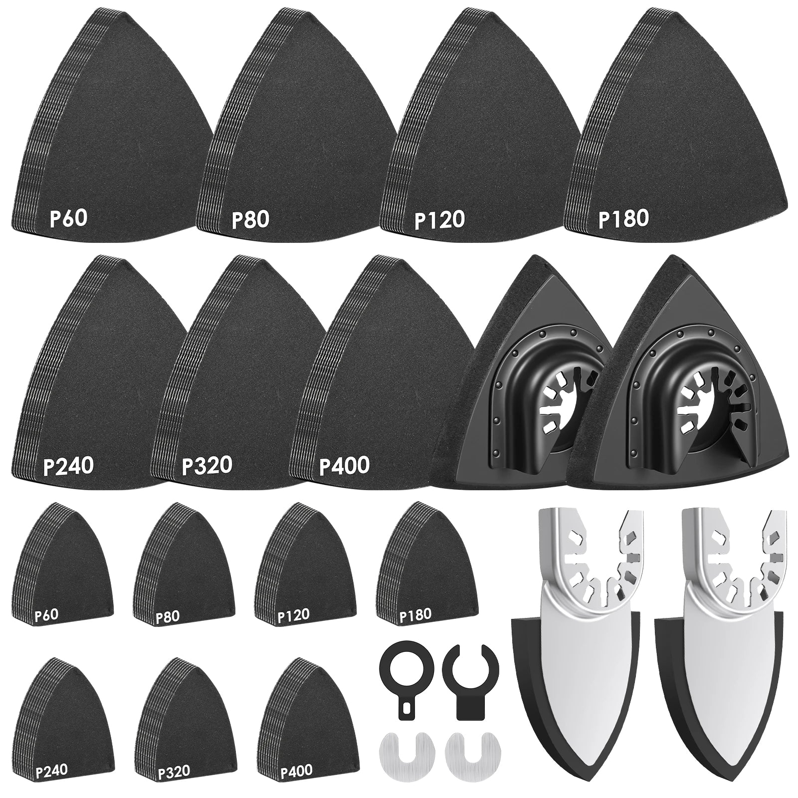 148/65pcs Oscillating Tool Sanding Pad Kit with 2 Finger & 2 Triangle Pads Wet Dry Multi Tool Sandpaper 60-400 Grit for Wood Zpaxo