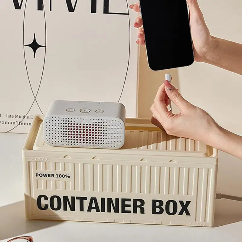 Container Cable Storage Box With Lid For Office, High Capacity Cord Organizer, Space Saving Desktop Socket Cable Management Box Zpaxo