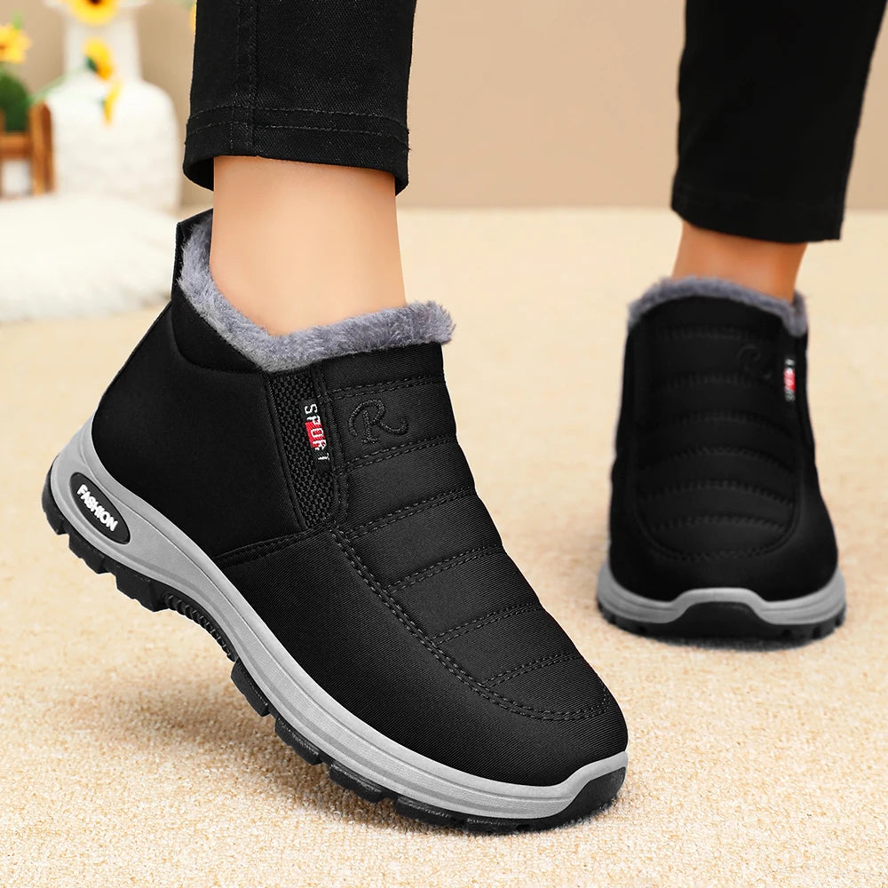 Outdoor Women Snow Boots Thickened Fluff Lined Cotton Shoes Women 2025 New Round Toe Couples Sneakers Leisure Warm Ankle Boots Zpaxo