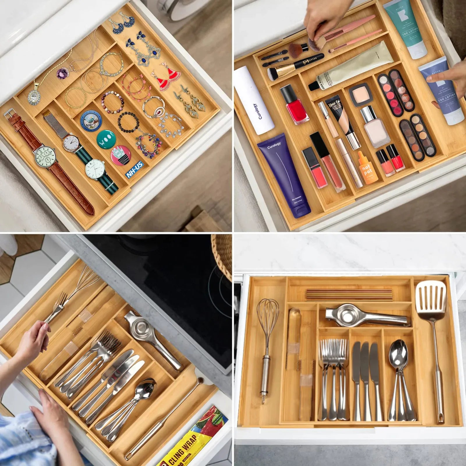 ‌Bamboo Drawer Organizer Expandable Adjustable Cutlery Tray for Kitchen Utensils Silverware Storage Home Organization Tool Zpaxo