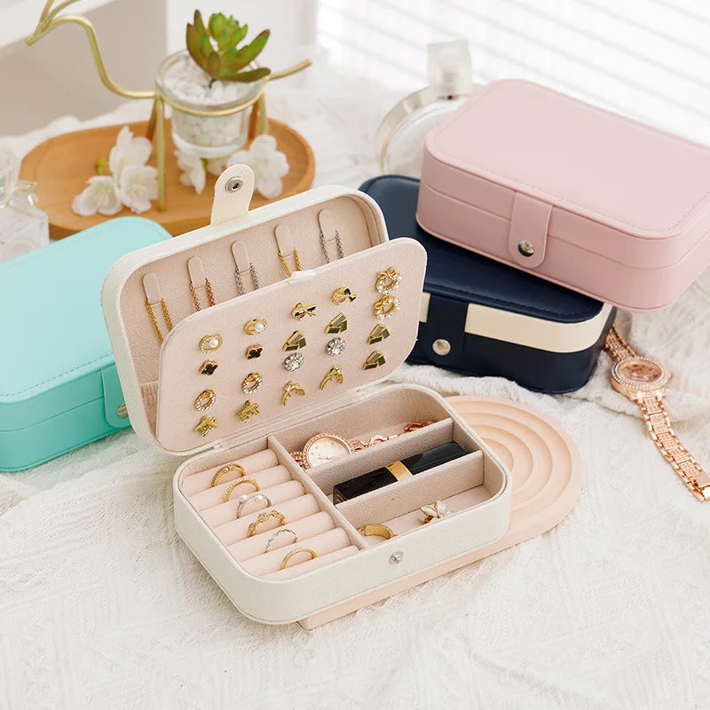 Portable Leather Jewelry Travel Organizer Box | Rings & Earrings Jewelry Travel Case Zpaxo