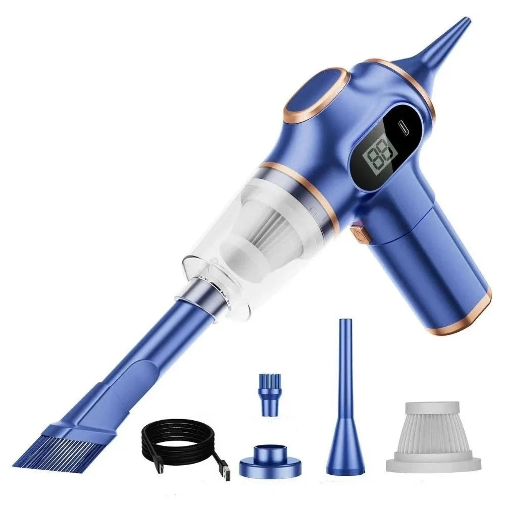 120W High Suction Car Vacuum Cleaner LCD Display Dual Use Wireless Vacuum Cleaner Strong Suction 4500Pa High Power Zpaxo Blue