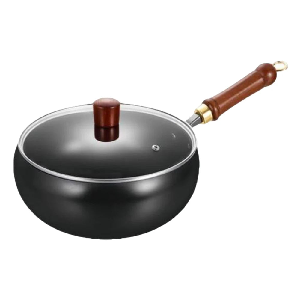 Handmade Forging Non-stick Pan 20 Household Stir Fry Stew Pot Flat Zpaxo 24cm with Glass Lid