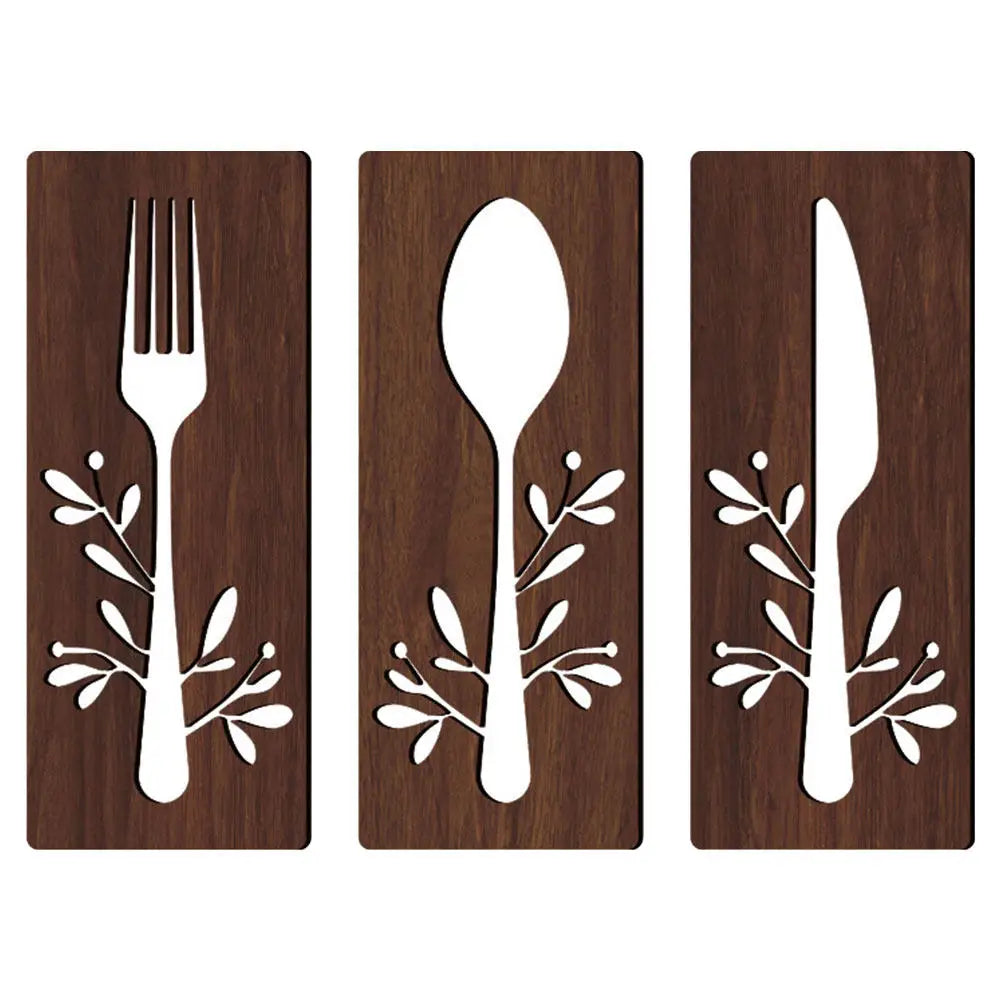 Rustic Kitchen Wall Sign Wooden Fork Spoon Cutter Basswood Decorative