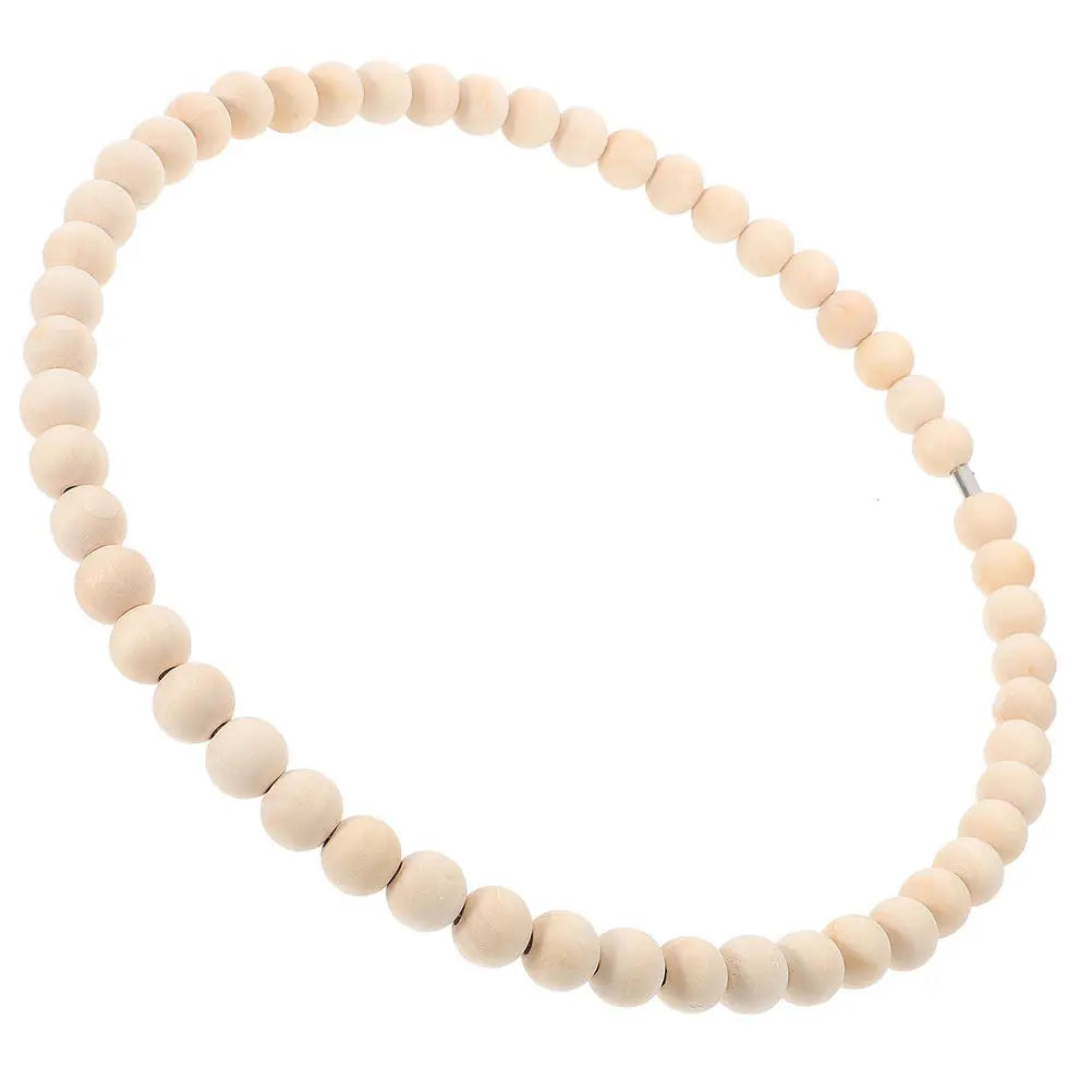 Natural Wood Bead Wreath Stainless Steel Hoop DIY Craft Boho