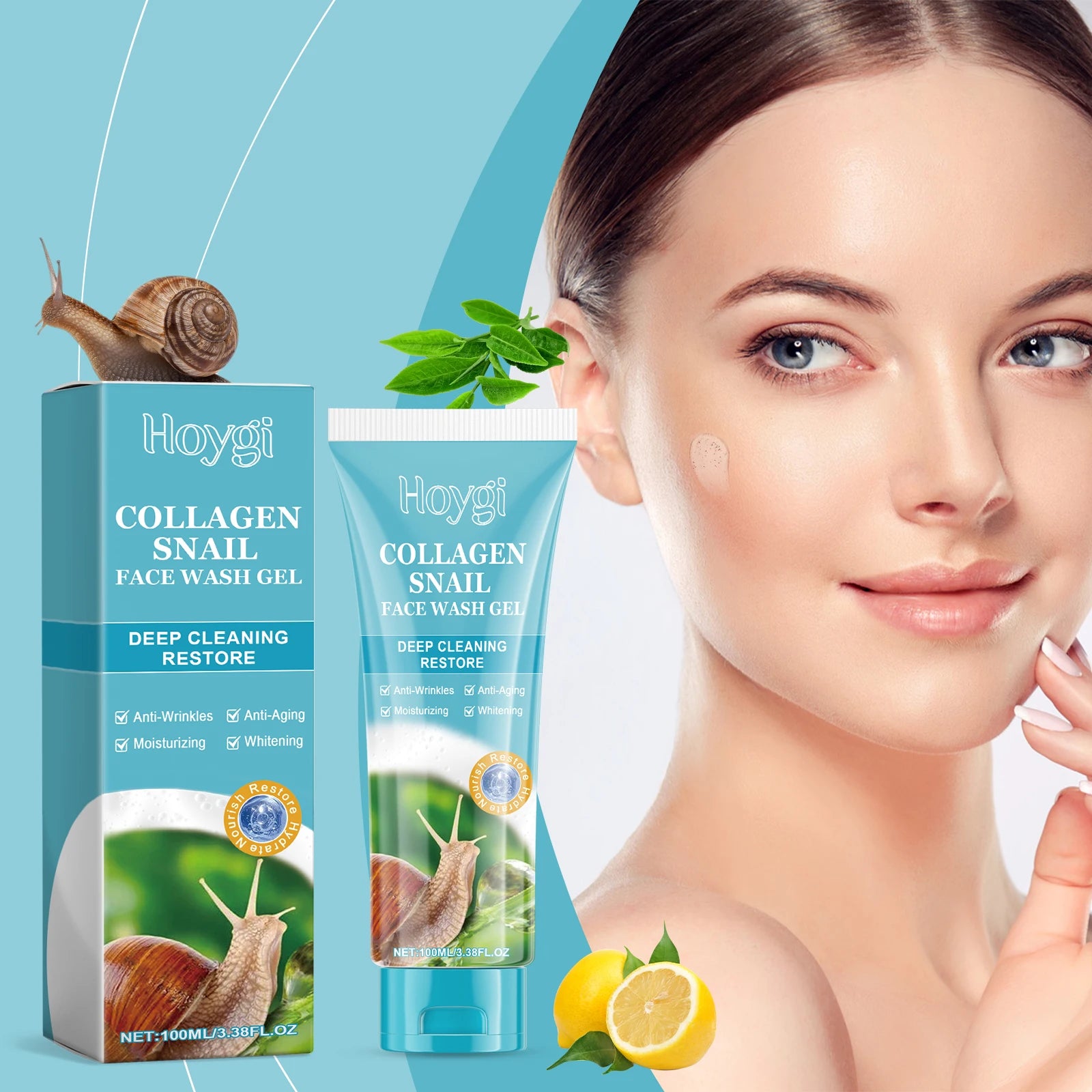 Hoygi Collagen Snail Cleansing Gel – Pore Minimizing Cleanser Facial Cleansing Gel Zpaxo