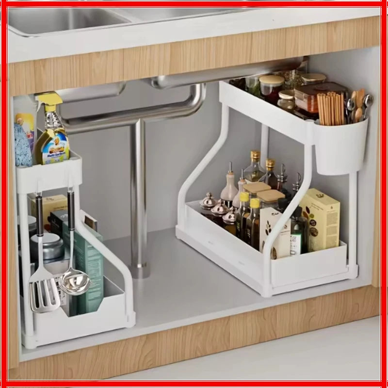 2-Tier Pull-Out Storage Organizer – Kitchen & Bathroom Shelf Cabinet Drawer Organizer Zpaxo