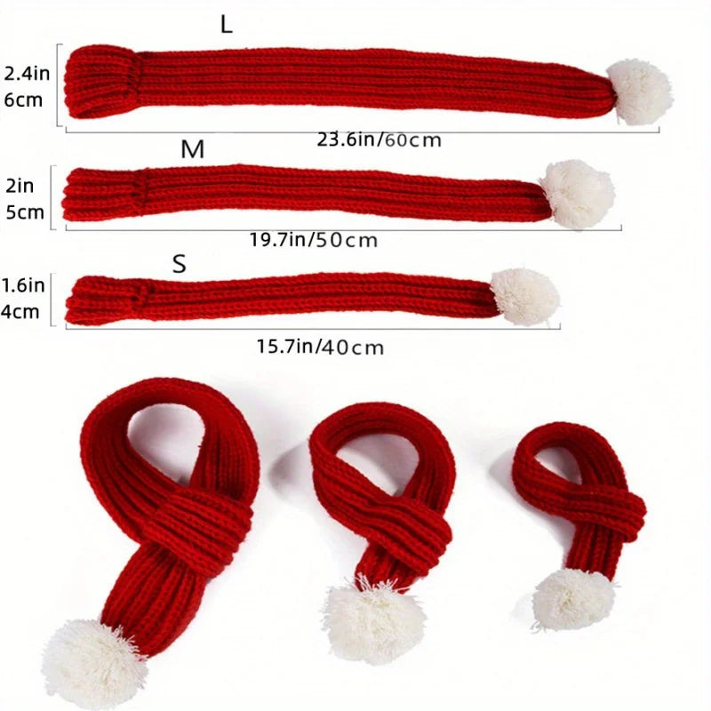 Dog Knitted Scarf Red Knit Scarves Pompom Neck Warmer Bandana